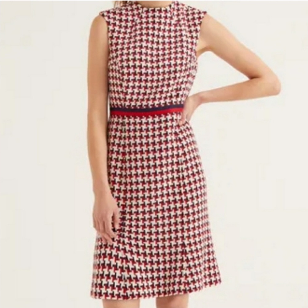 Boden Red and White Houndstooth Midi Dress